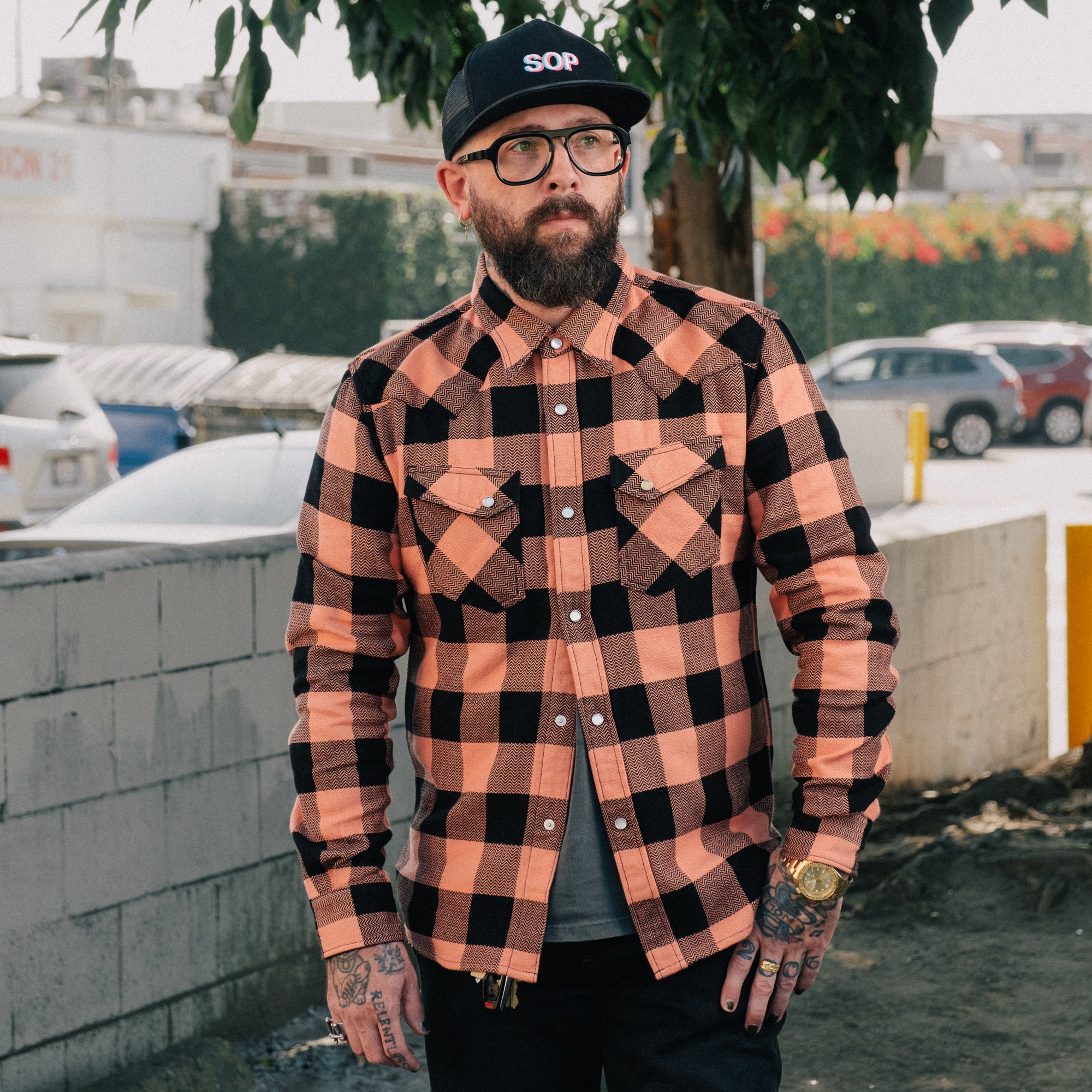 The Flat Head Block Check Western Shirt Pink/ Black (SOP Exclusive)