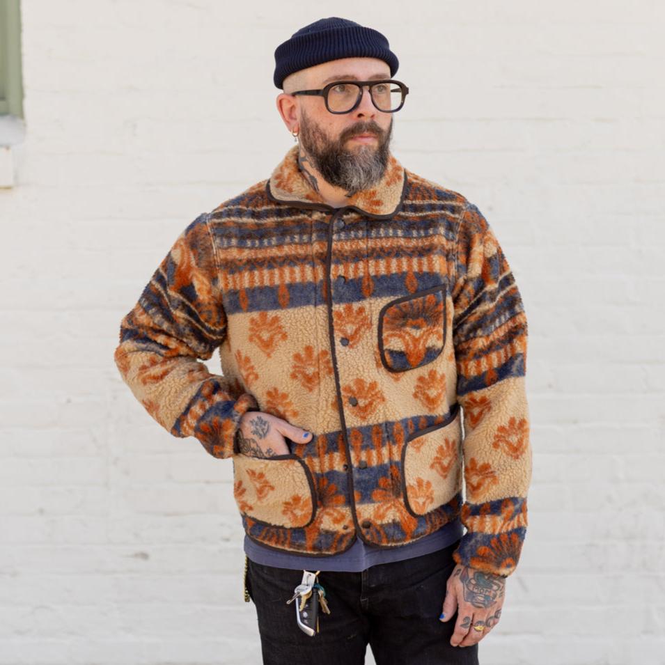 RRL Wool-Blend Pile Fleece Jacket Orange/ Multi