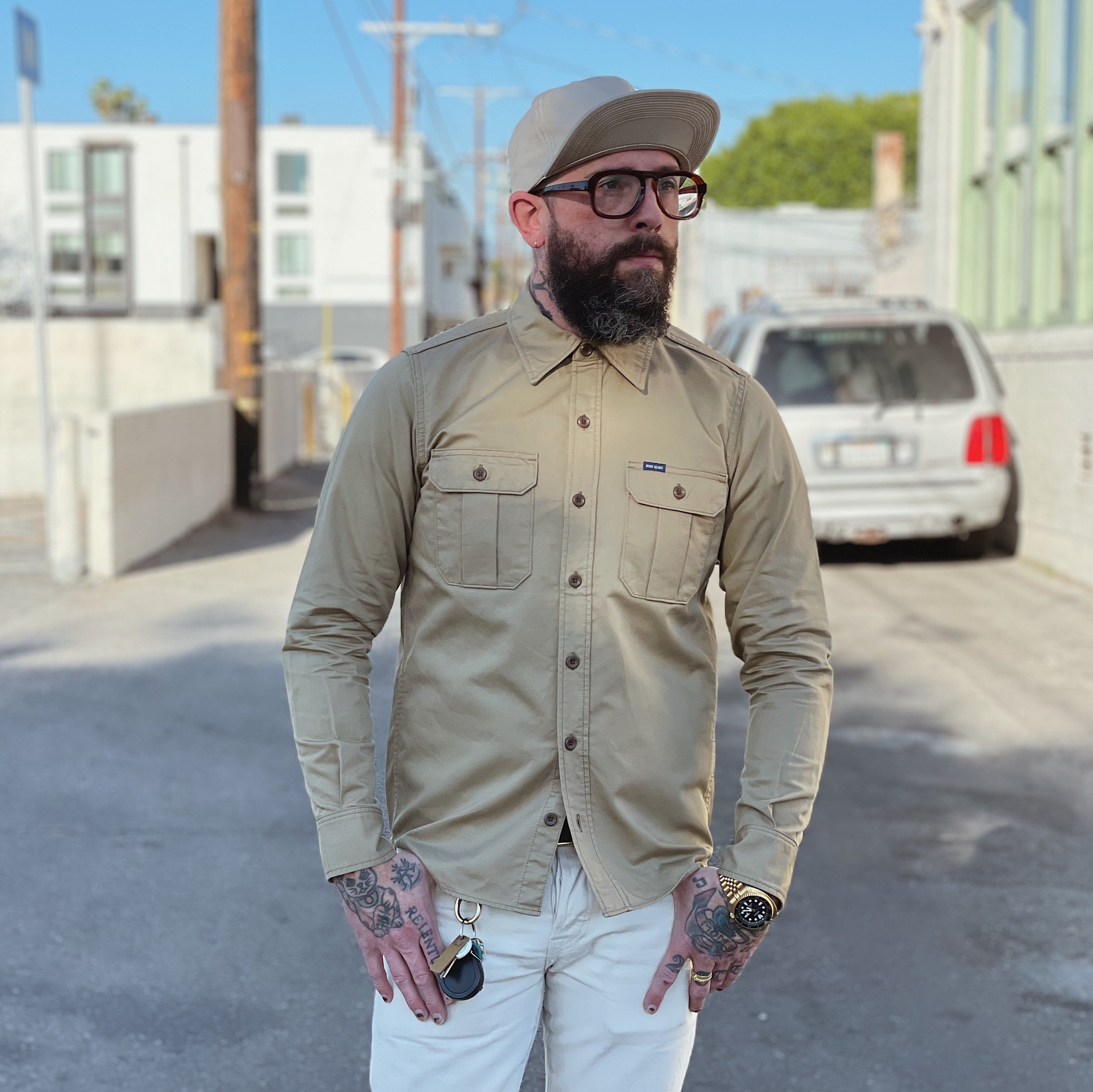 Iron Heart IHSH-319-KHA 8oz Military Shirt Khaki