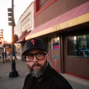 Snake Oil Provisions Velvet Lightning Bolt Trucker Hat Black/ Magenta PRE-ORDER