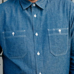 Momotaro Triple Stitch Long Sleeve Chambray Shirt Indigo