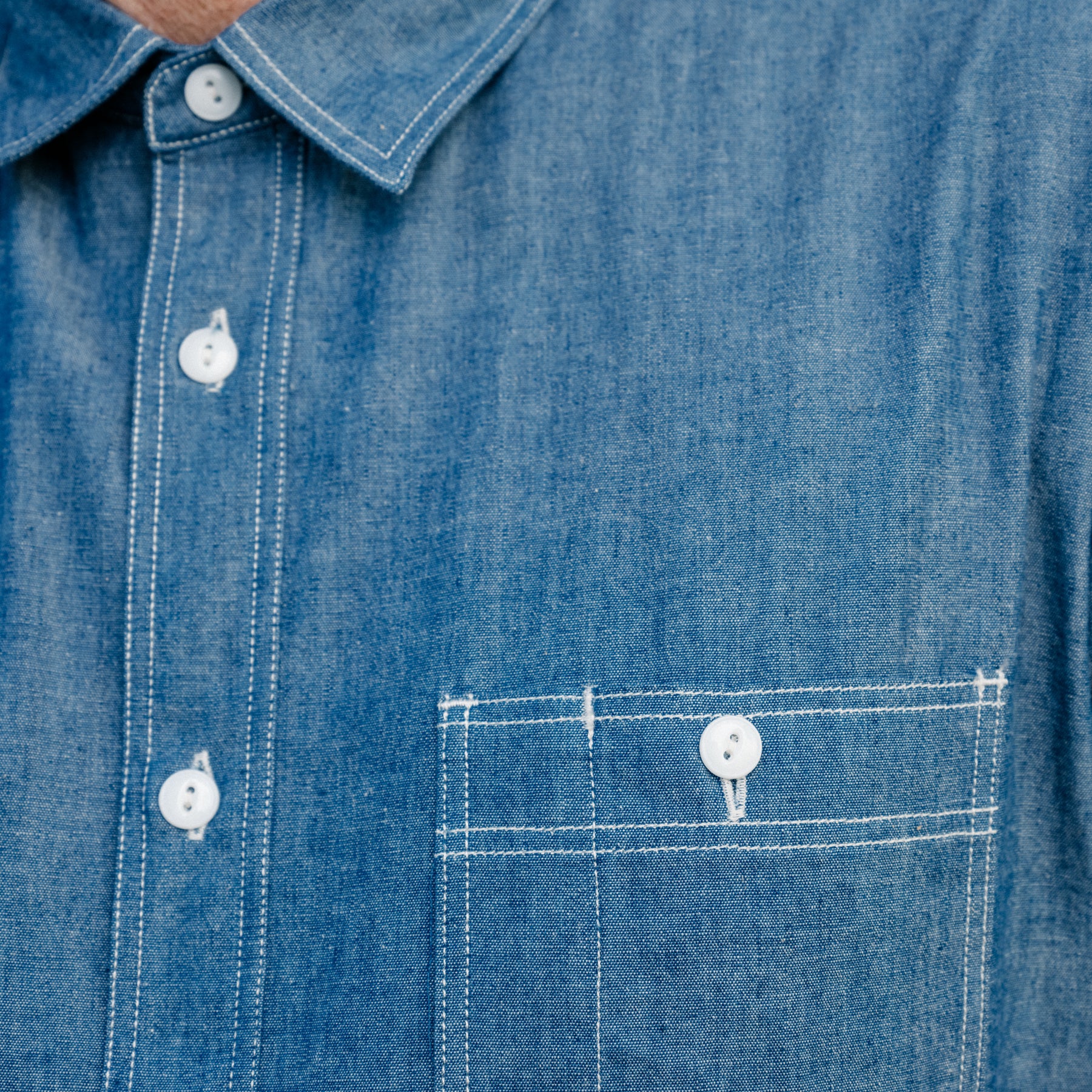 Momotaro Triple Stitch Long Sleeve Chambray Shirt Indigo