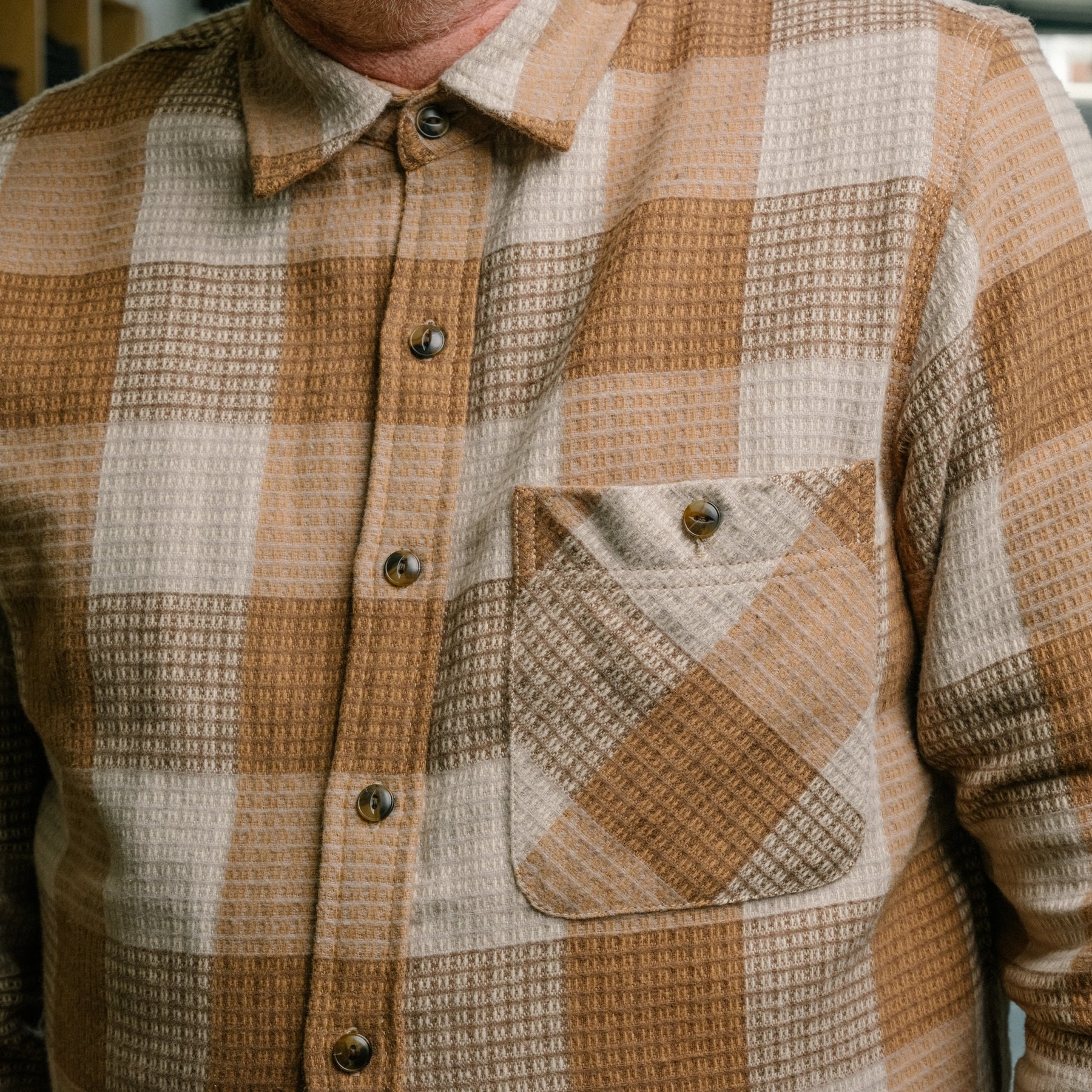 Rogue Territory Oxford Shirt Tan Waffle Plaid