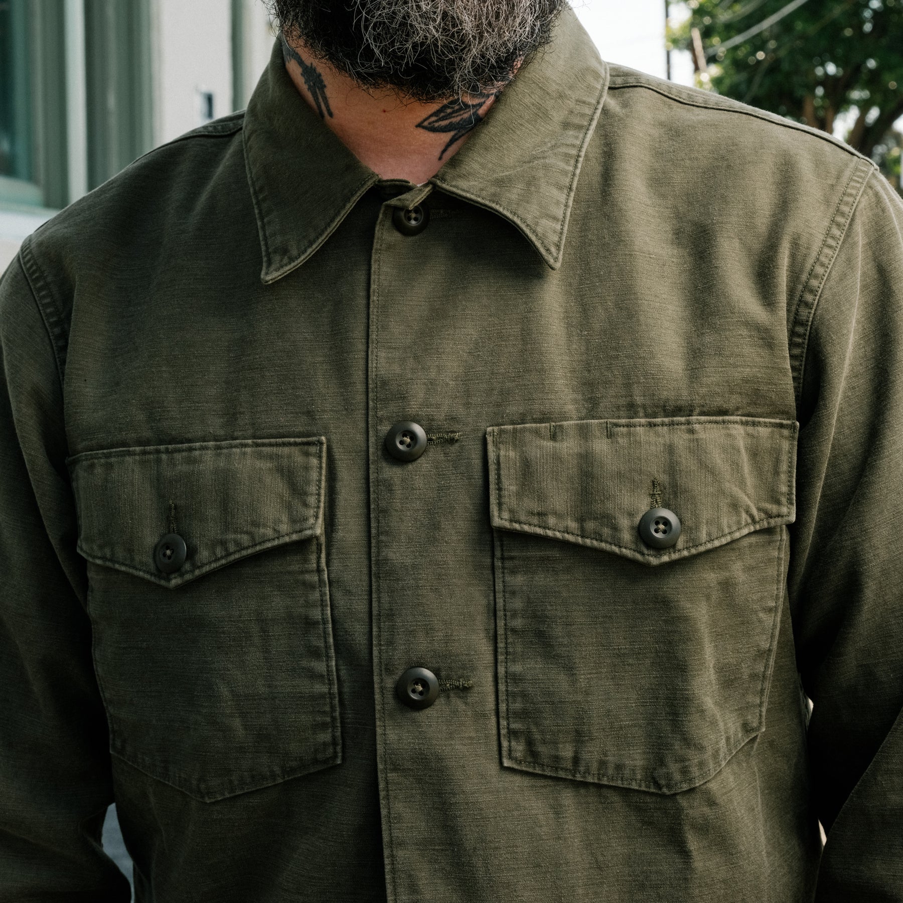 RRL Long-Sleeve Cotton Reverse Sateen New Barrow Overshirt Olive