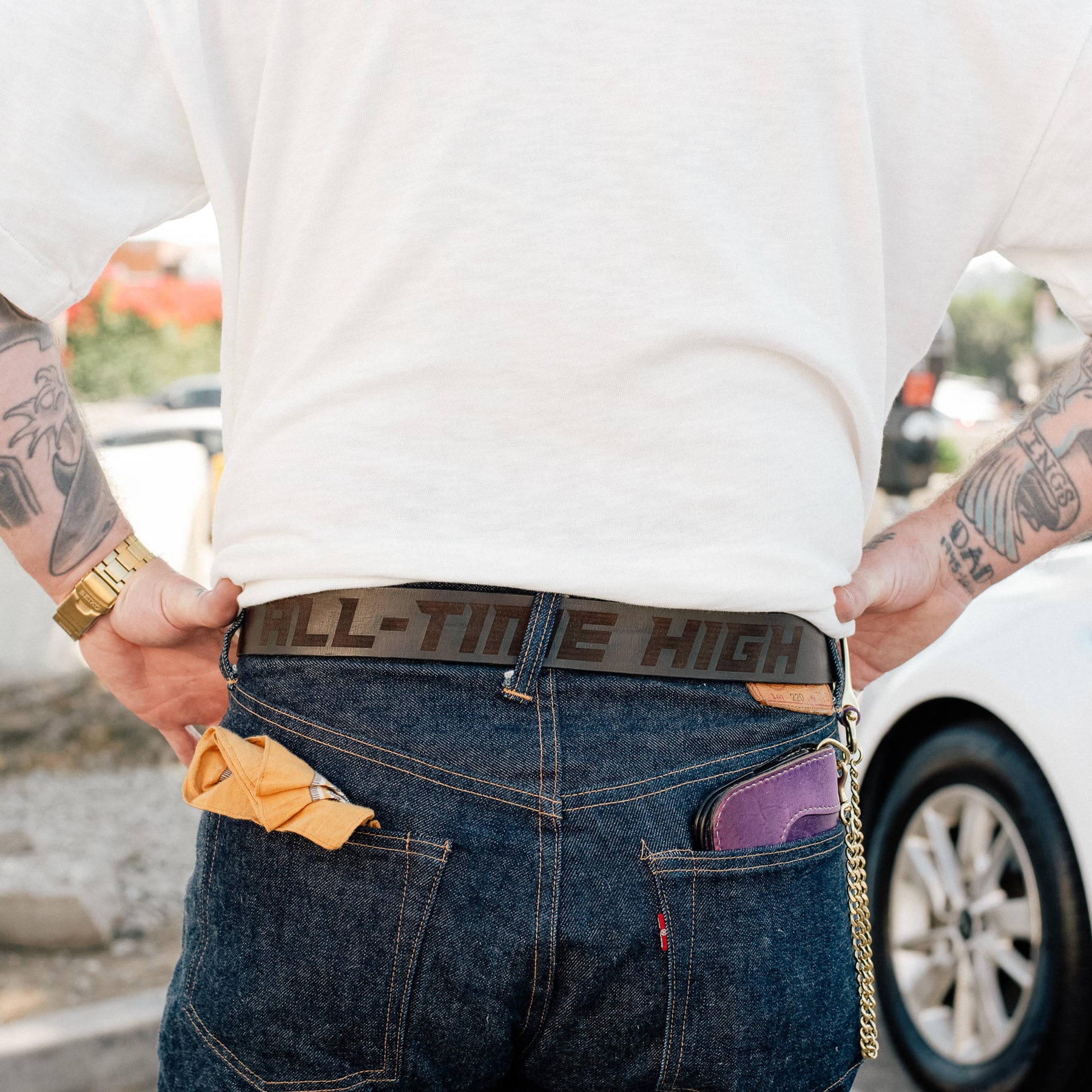 All-Time High Monterey Laser Engraved Leather Belt Dark Brown