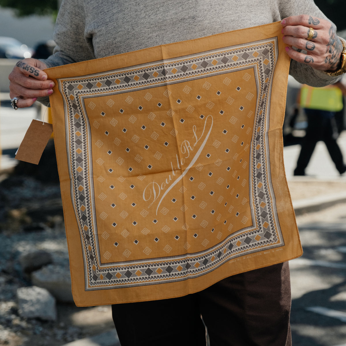 RRL Cotton Diamond Bandana Golden Tan/ Cream/ Brown