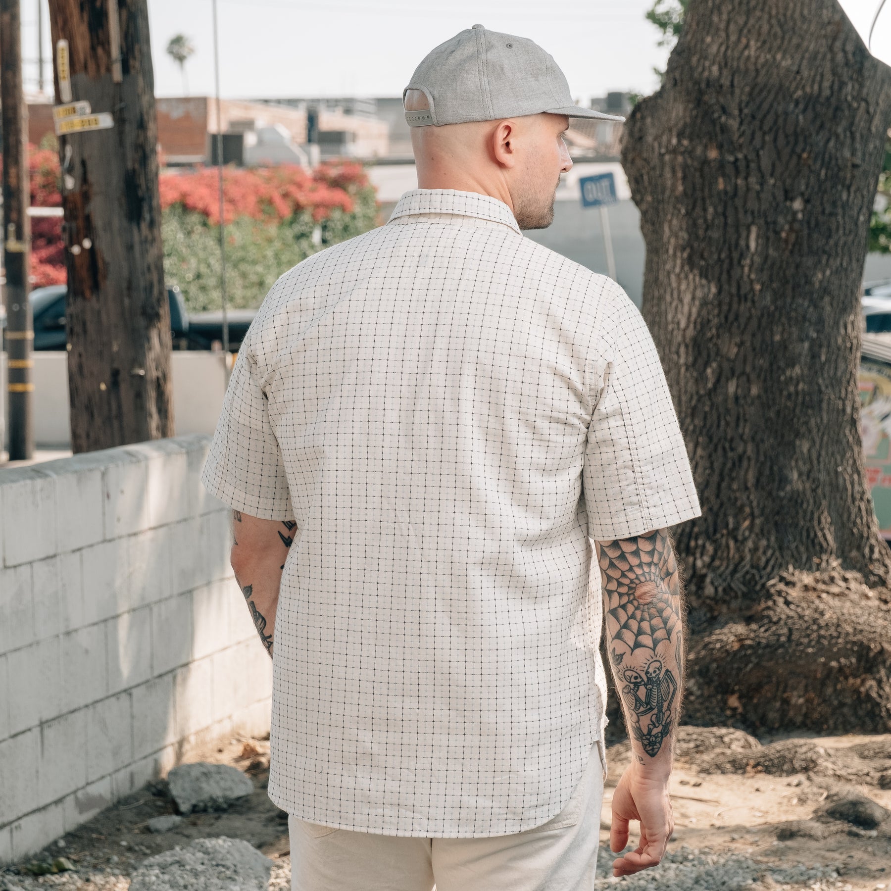 Rogue Territory Oxford Shirt Natural Sashiko Grid