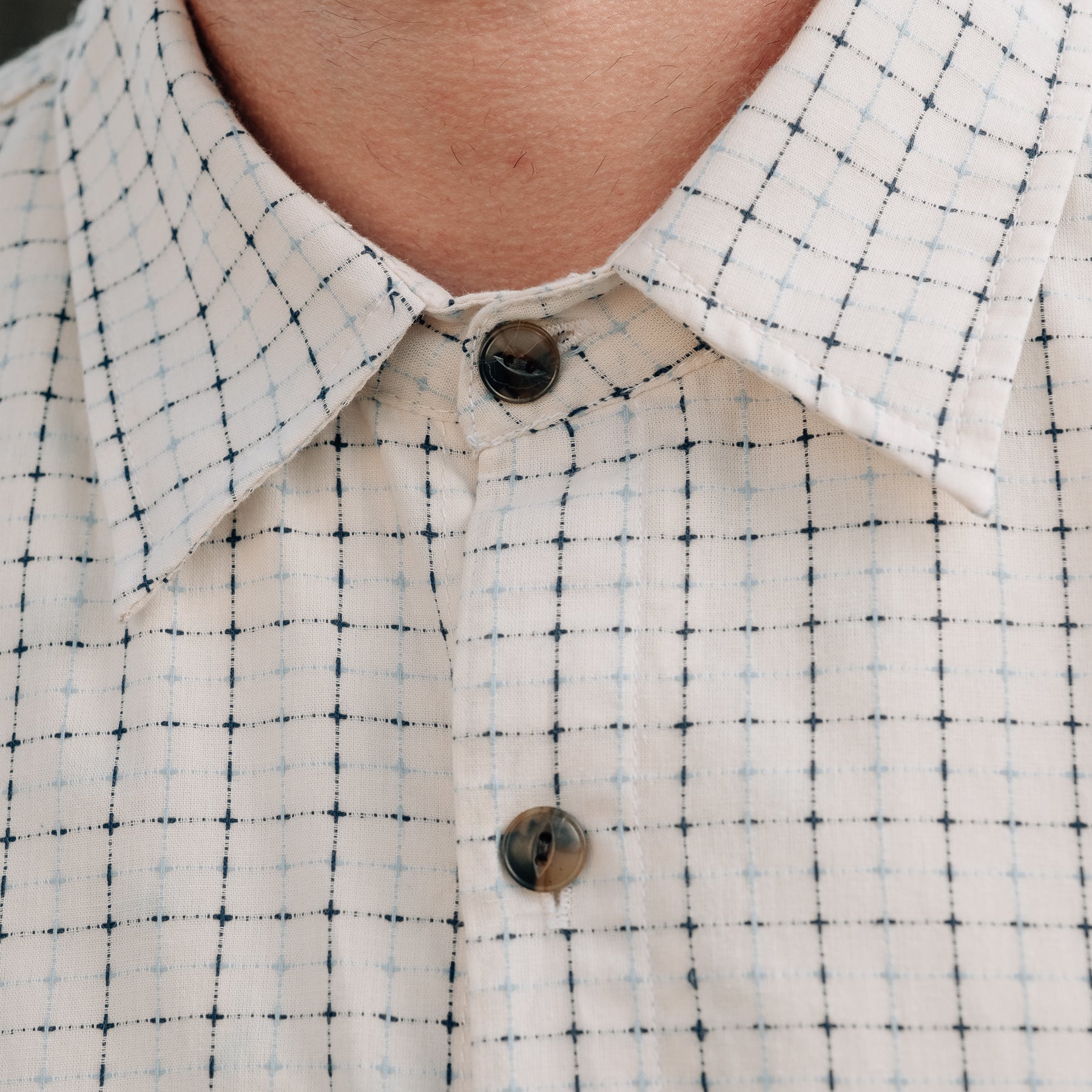 Rogue Territory Oxford Shirt Natural Sashiko Grid