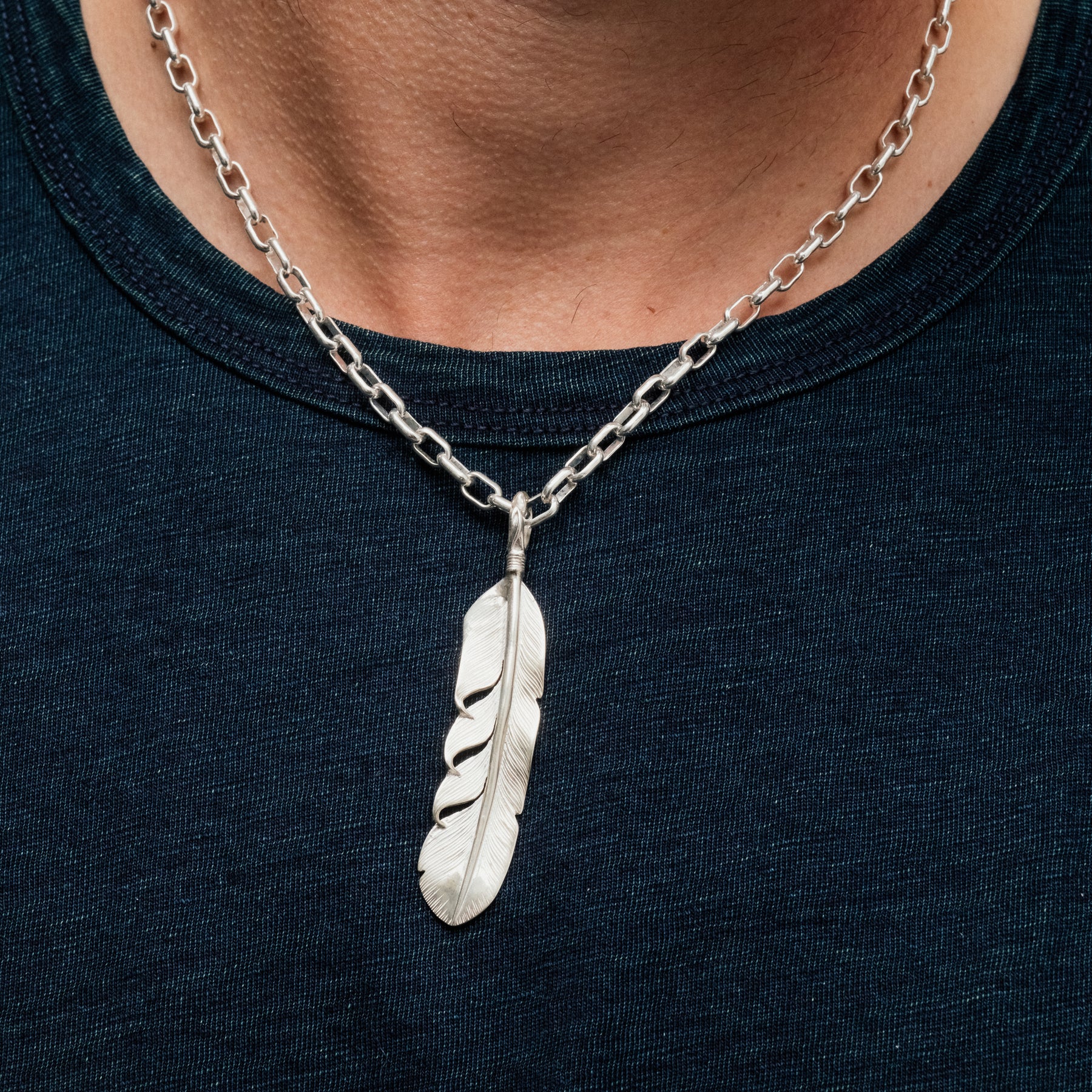 The Flat Head FN-JP-203 Silver Feather Pendant Top Large