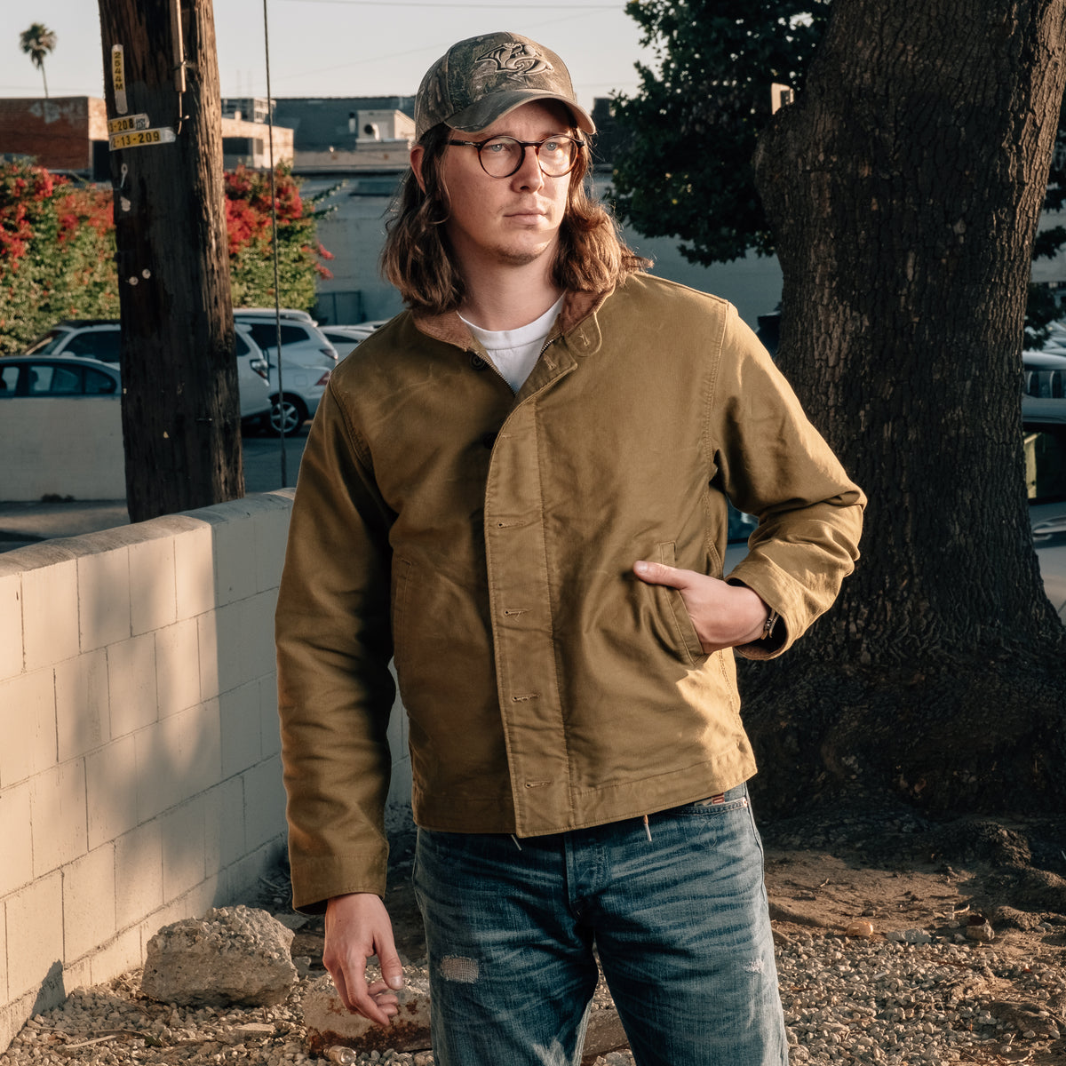 RRL Corduroy Collar Cotton Deck Jacket Khaki Drab