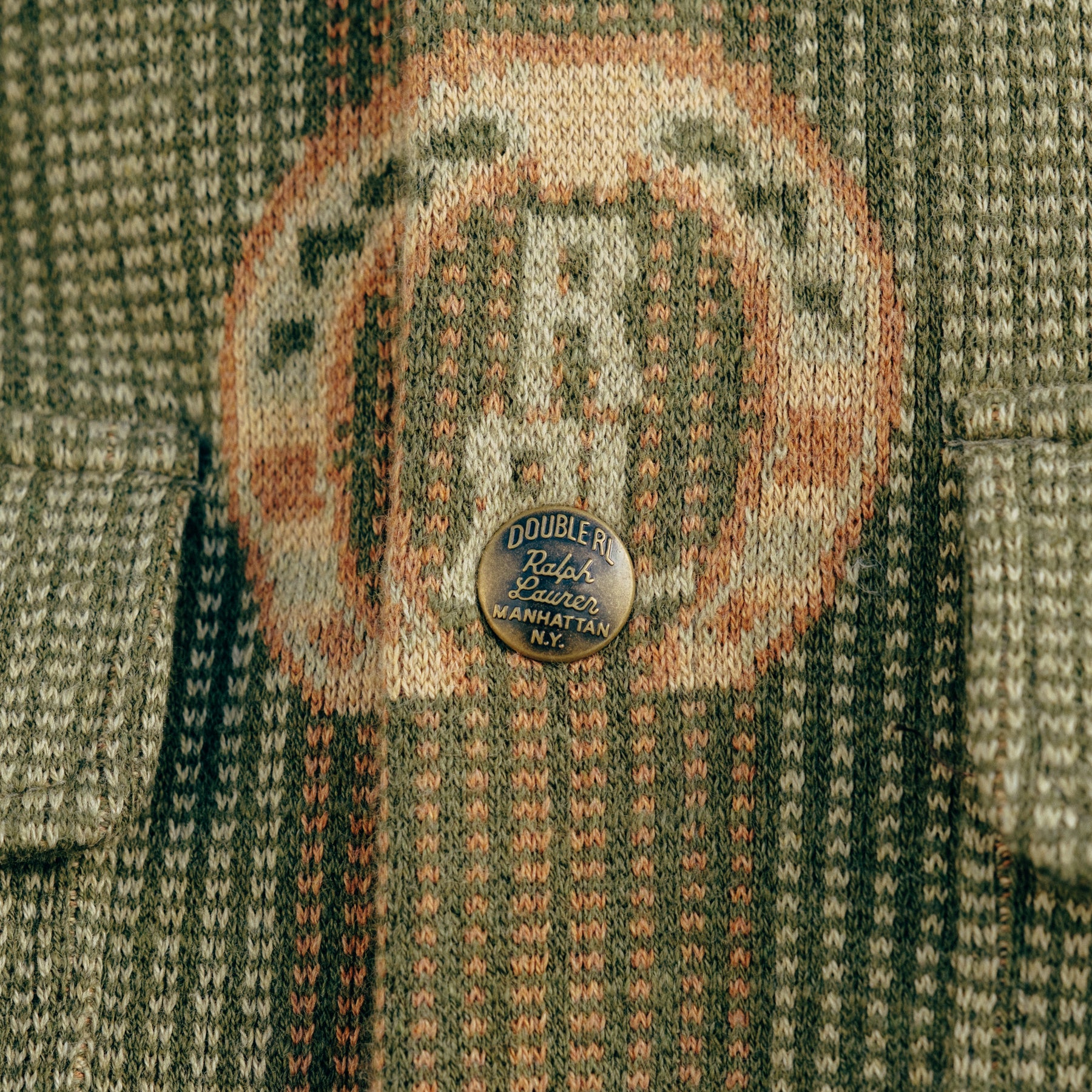 RRL Horseshoe Logo Cotton Overshirt Sweater Sage Multi