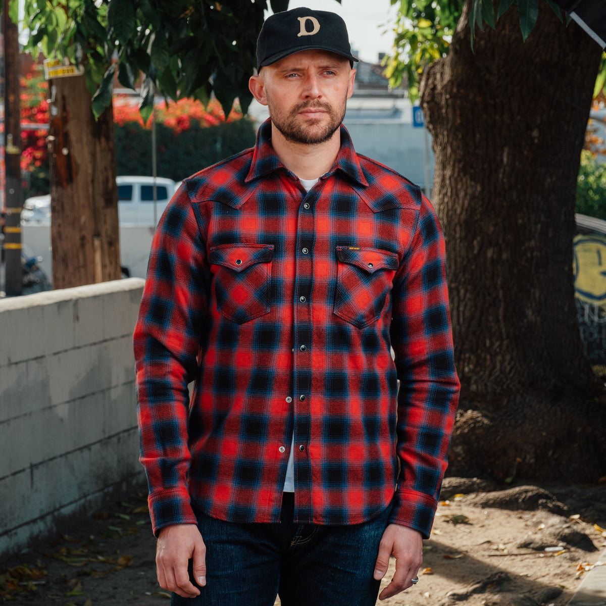 Iron Heart IHSH-373-RED Ultra Heavy Flannel Ombré Check Western Shirt