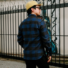 The Flat Head Block Check Flannel Western Shirt Indigo