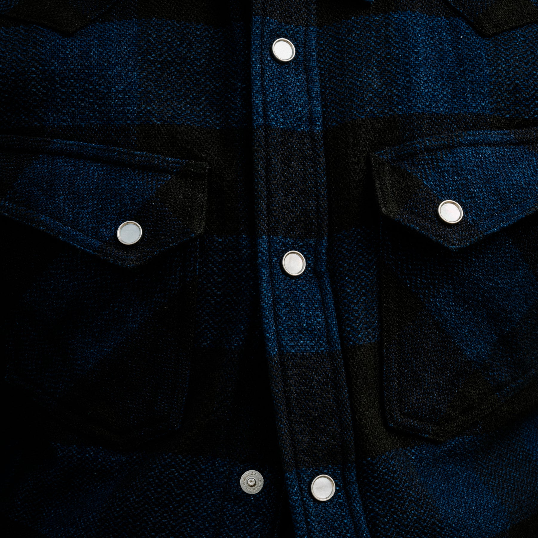 The Flat Head Block Check Flannel Western Shirt Indigo