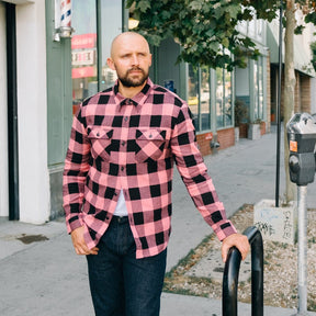 The Flat Head Block Check Work Shirt Pink/ Black NEW