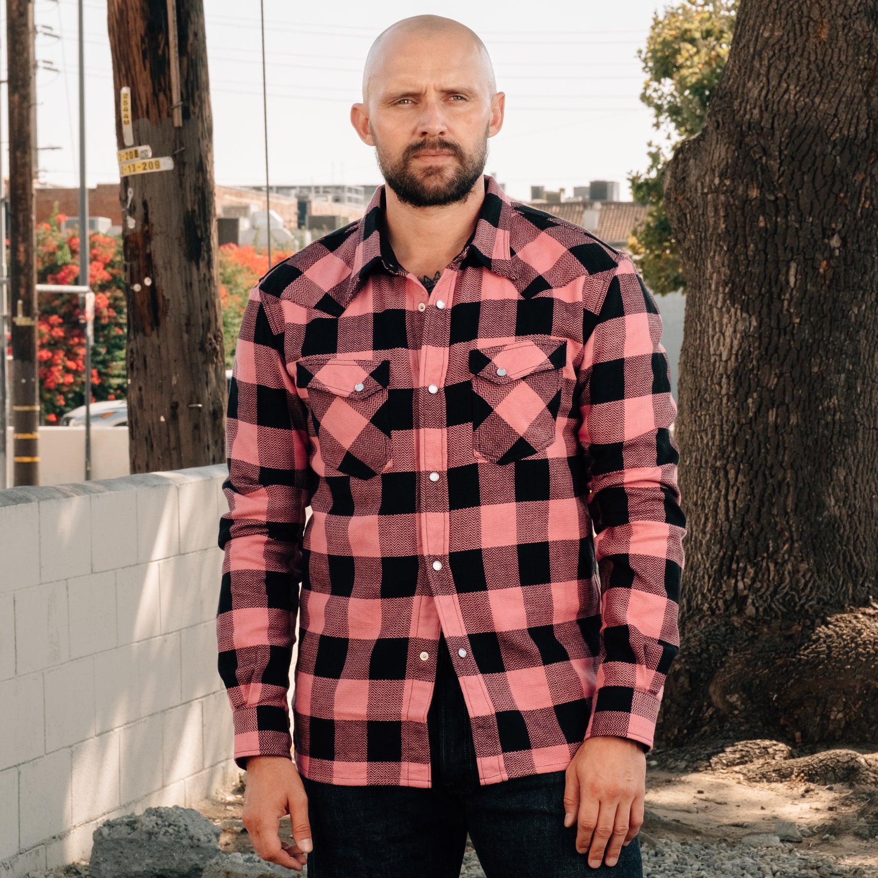 The Flat Head Block Check Western Shirt Pink/ Black NEW