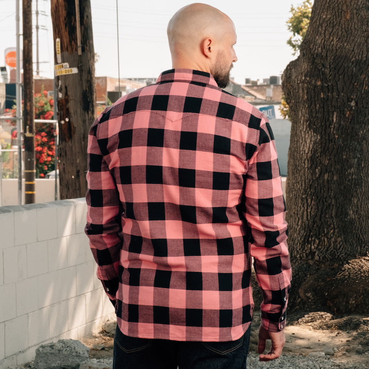 The Flat Head Block Check Western Shirt Pink/ Black NEW