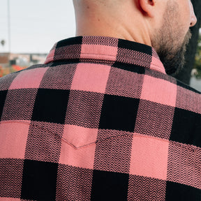 The Flat Head Block Check Western Shirt Pink/ Black NEW