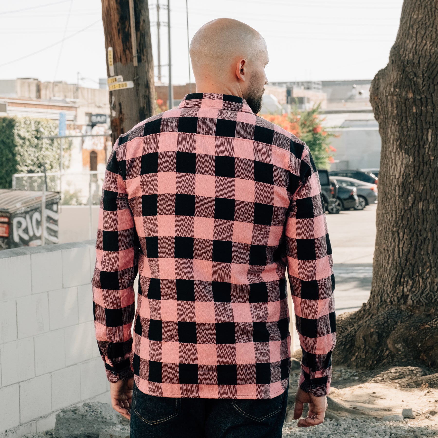 The Flat Head Block Check Work Shirt Pink/ Black NEW