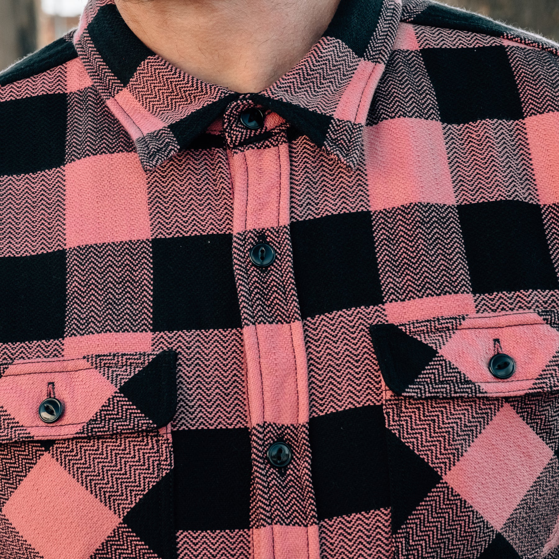 The Flat Head Block Check Work Shirt Pink/ Black NEW