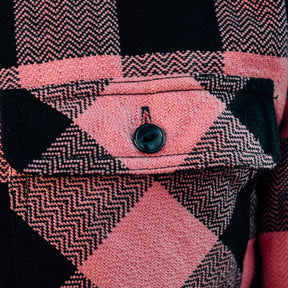 The Flat Head Block Check Work Shirt Pink/ Black NEW