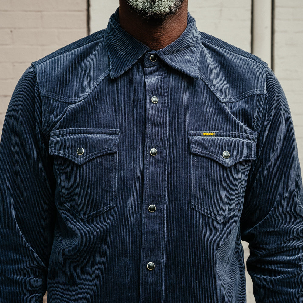 Iron Heart IHSH-398-NAV 11oz Corduroy Western Shirt Navy