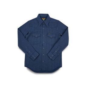 Iron Heart IHSH-401-NAV Ultra Heavy Flannel Chalk Stripe Western Shirt Navy