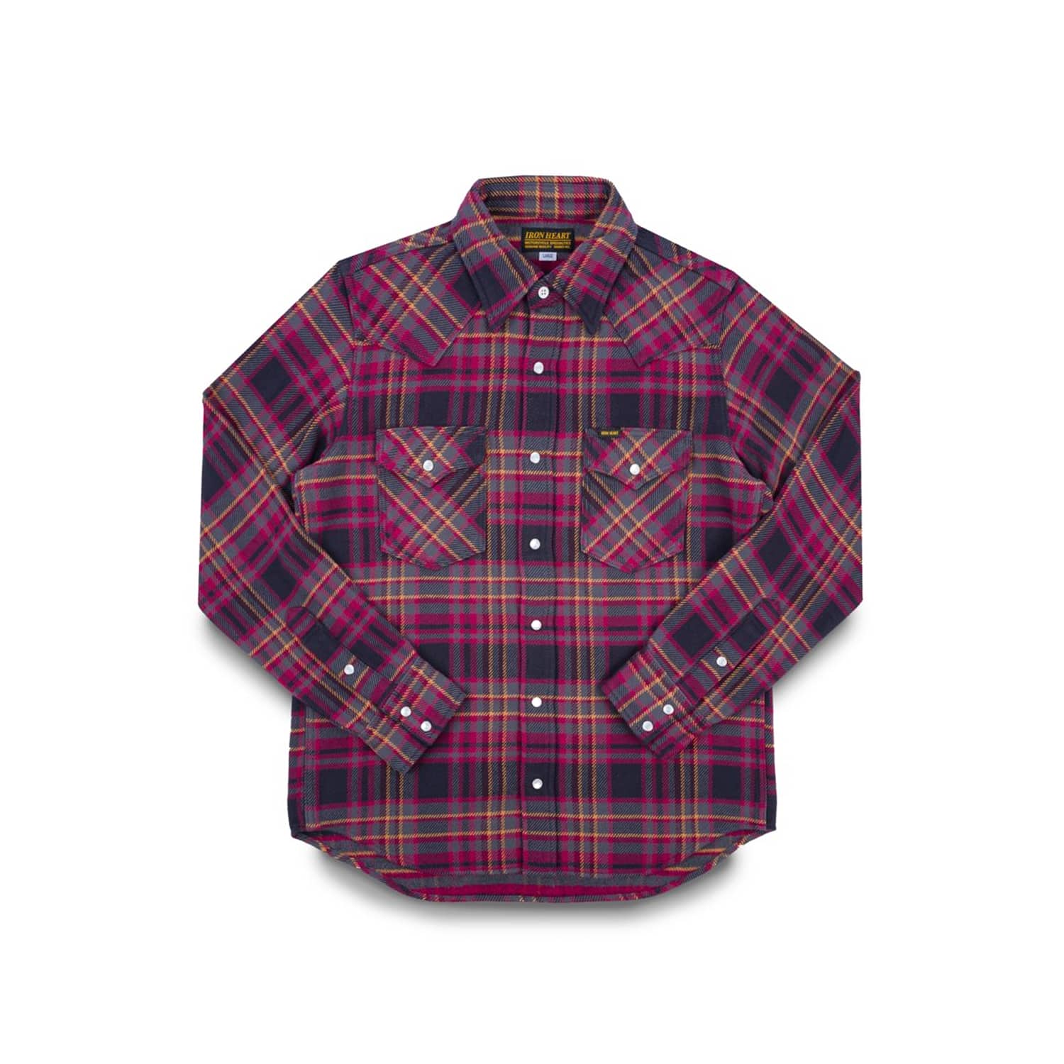 Iron Heart IHSH-403-GRY Ultra Heavy Flannel Line Check Western Shirt Grey