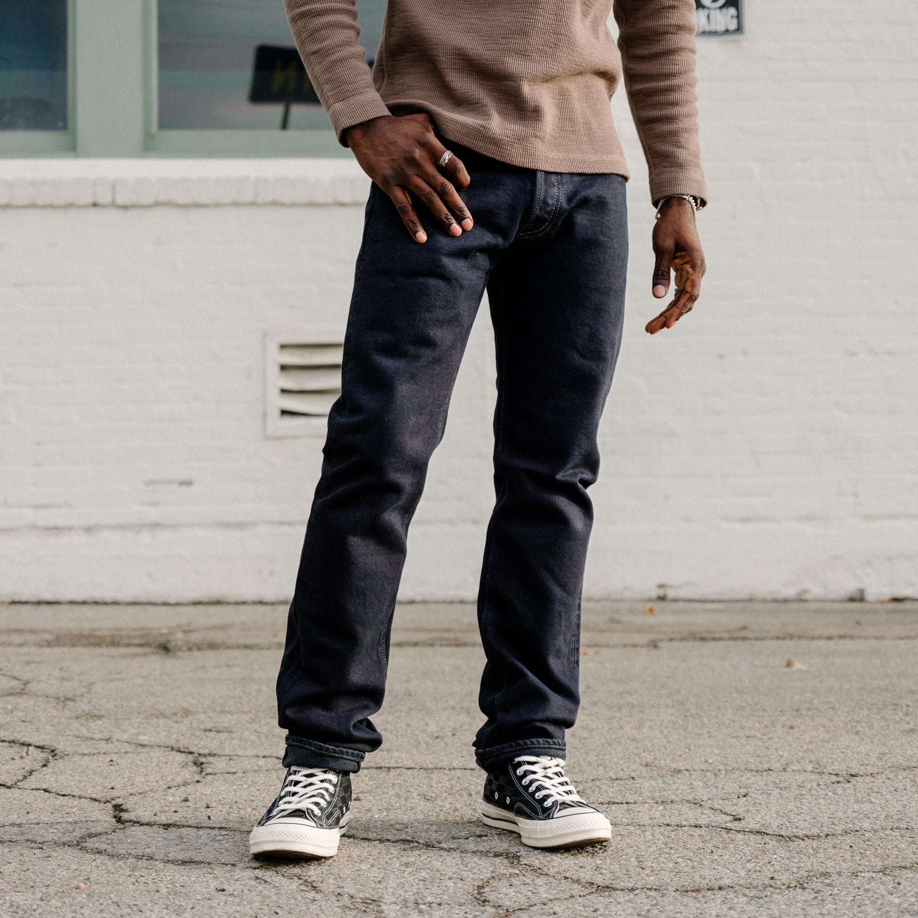 Iron Heart IH-888S-21od 21oz Selvedge Denim Medium/High Rise Tapered Cut Jeans Indigo Overdyed Black