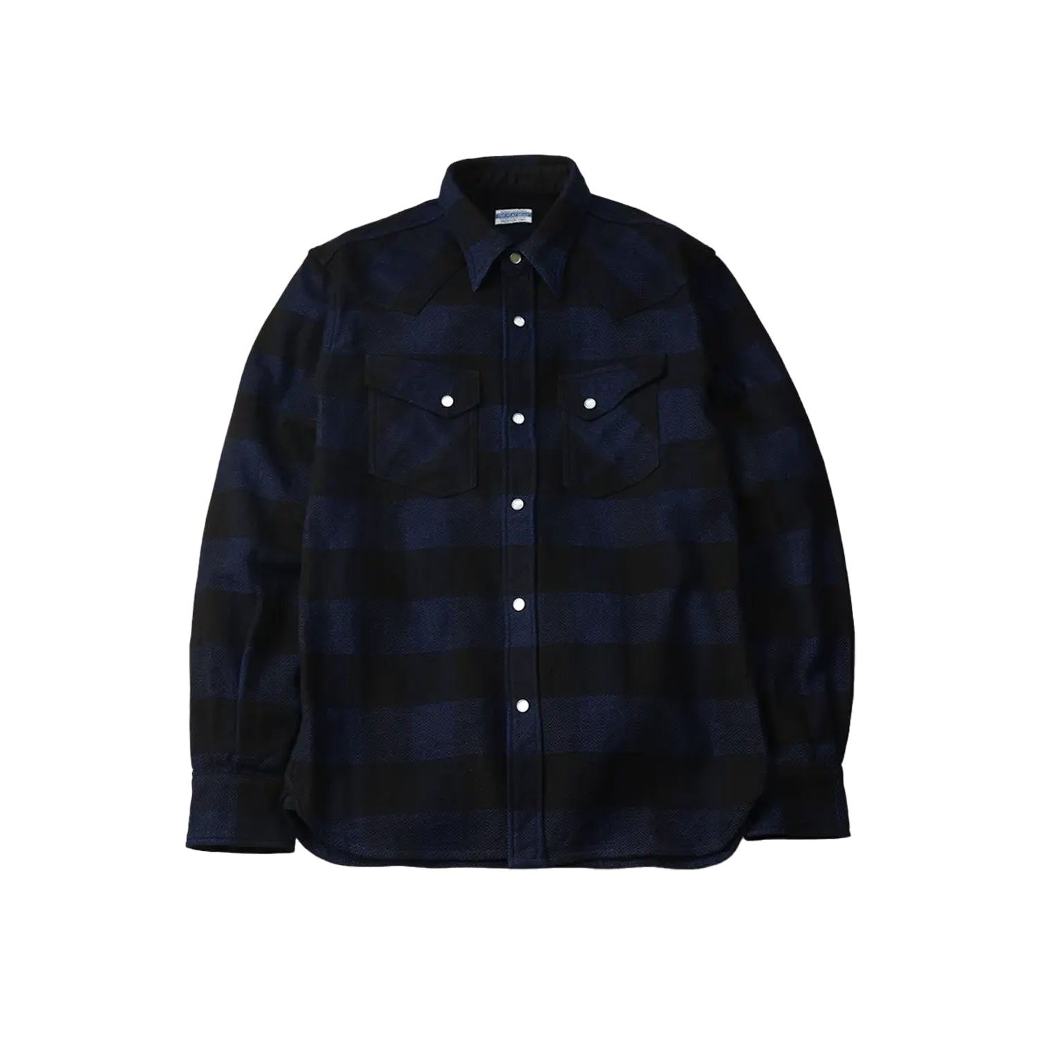 The Flat Head Block Check Flannel Western Shirt Indigo