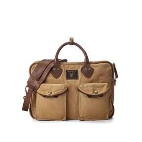 RRL Leather-Trim Canvas Briefcase Khaki/ Brown