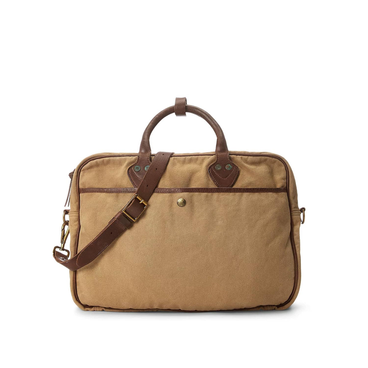 RRL Leather-Trim Canvas Briefcase Khaki/ Brown
