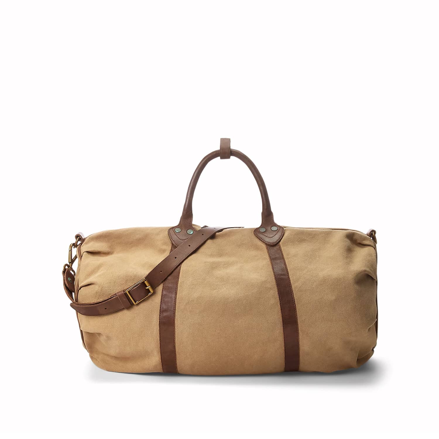 RRL Leather-Trim Canvas Duffel Khaki/ Brown