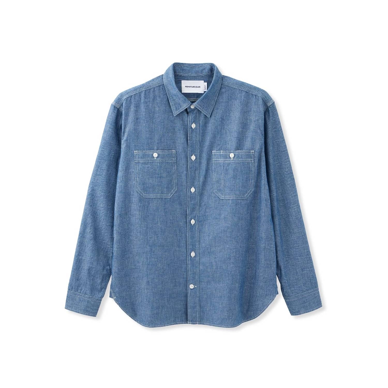 Momotaro Triple Stitch Long Sleeve Chambray Shirt Indigo