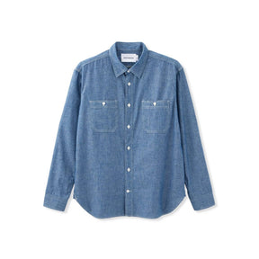 Momotaro Triple Stitch Long Sleeve Chambray Shirt Indigo