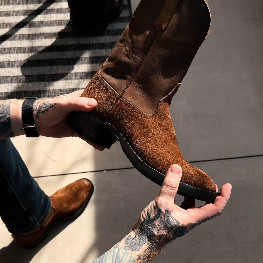 RRL Roughout Suede and Leather Boot Brown