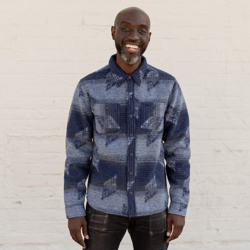 RRL Double-Knit Jacquard Overshirt Navy/ Multi