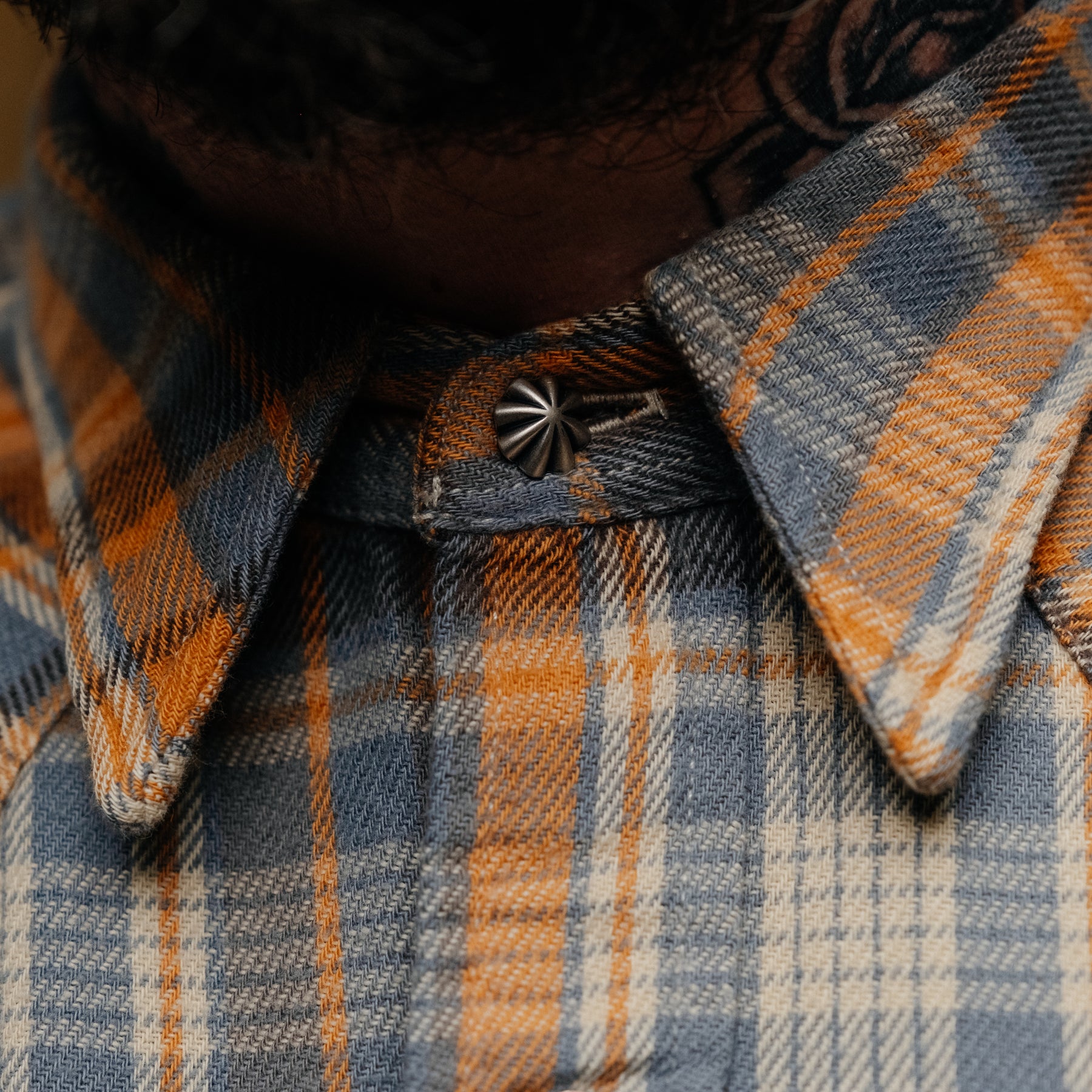 RRL Slim Fit Twill Western Shirt Blue/ Orange