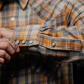 RRL Slim Fit Twill Western Shirt Blue/ Orange