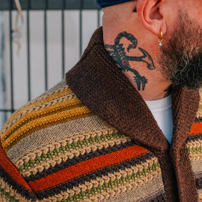 RRL Striped Wool Shawl-Collar Cardigan Brown Multi