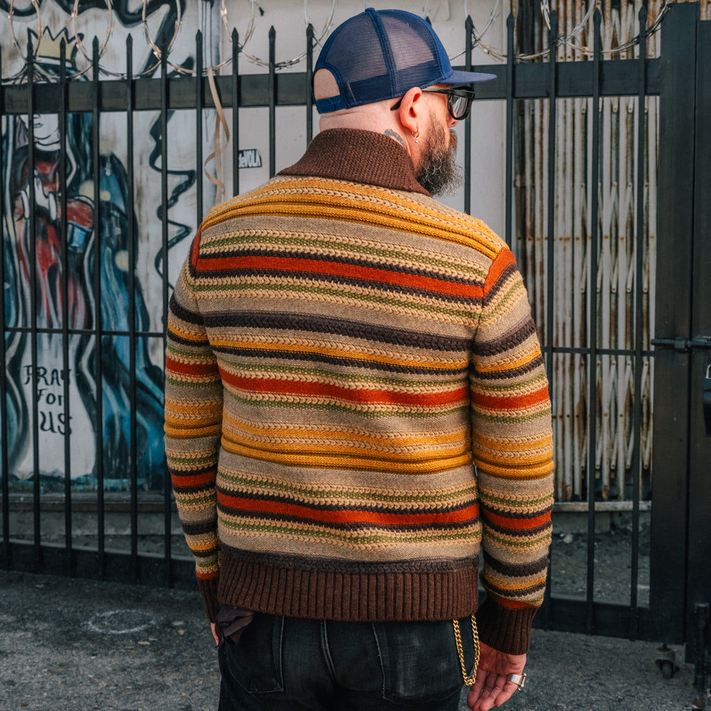 RRL Striped Wool Shawl-Collar Cardigan Brown Multi