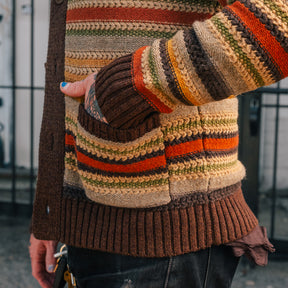 RRL Striped Wool Shawl-Collar Cardigan Brown Multi