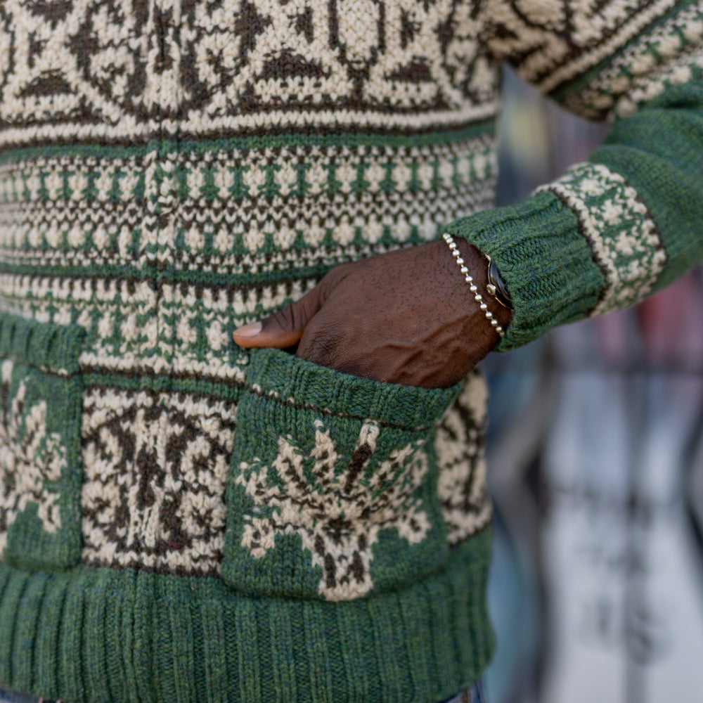 RRL Wool Full-Zip Cardigan Green Multi