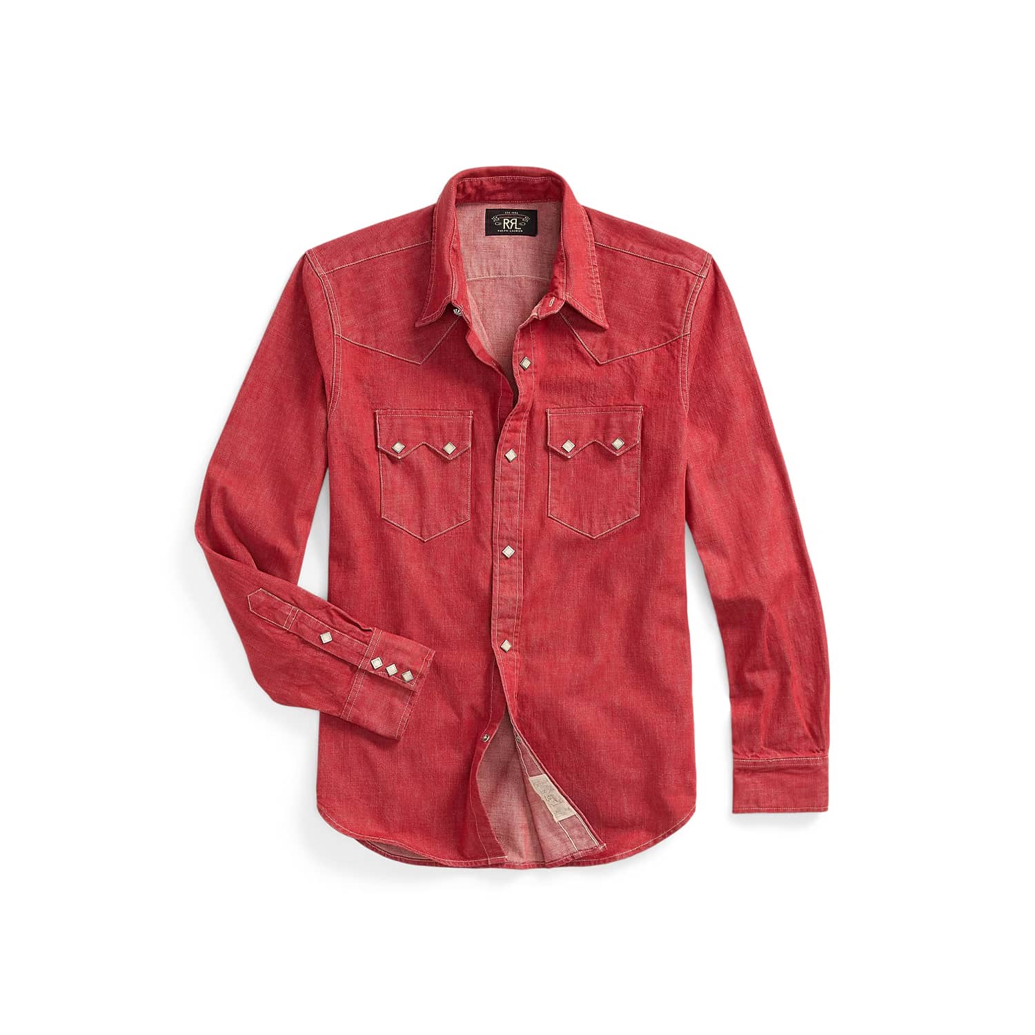 RRL Slim Fit Denim Western Shirt Vintage Red