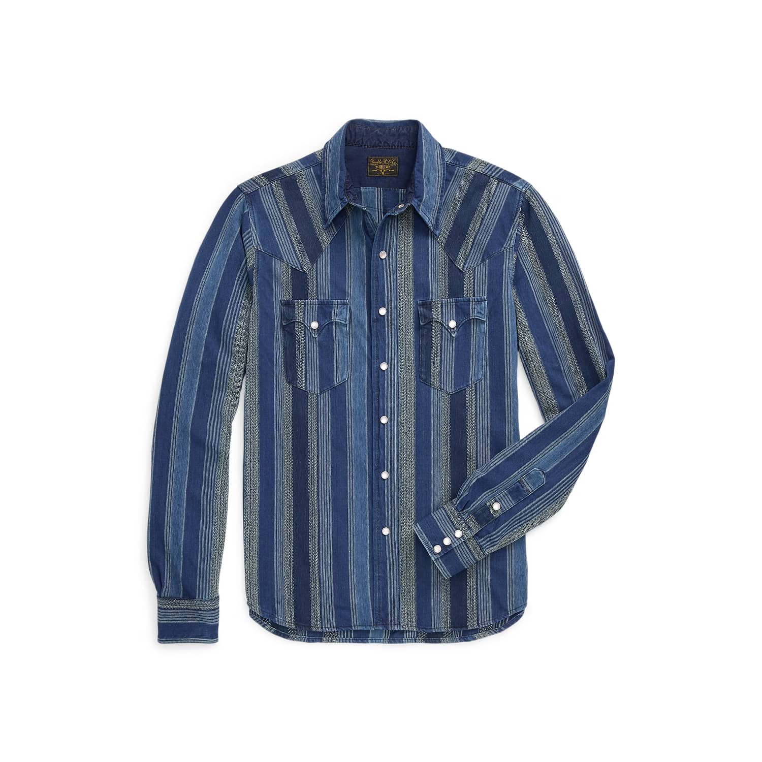 RRL Slim Fit Indigo Striped Western Shirt Indigo/ Multi