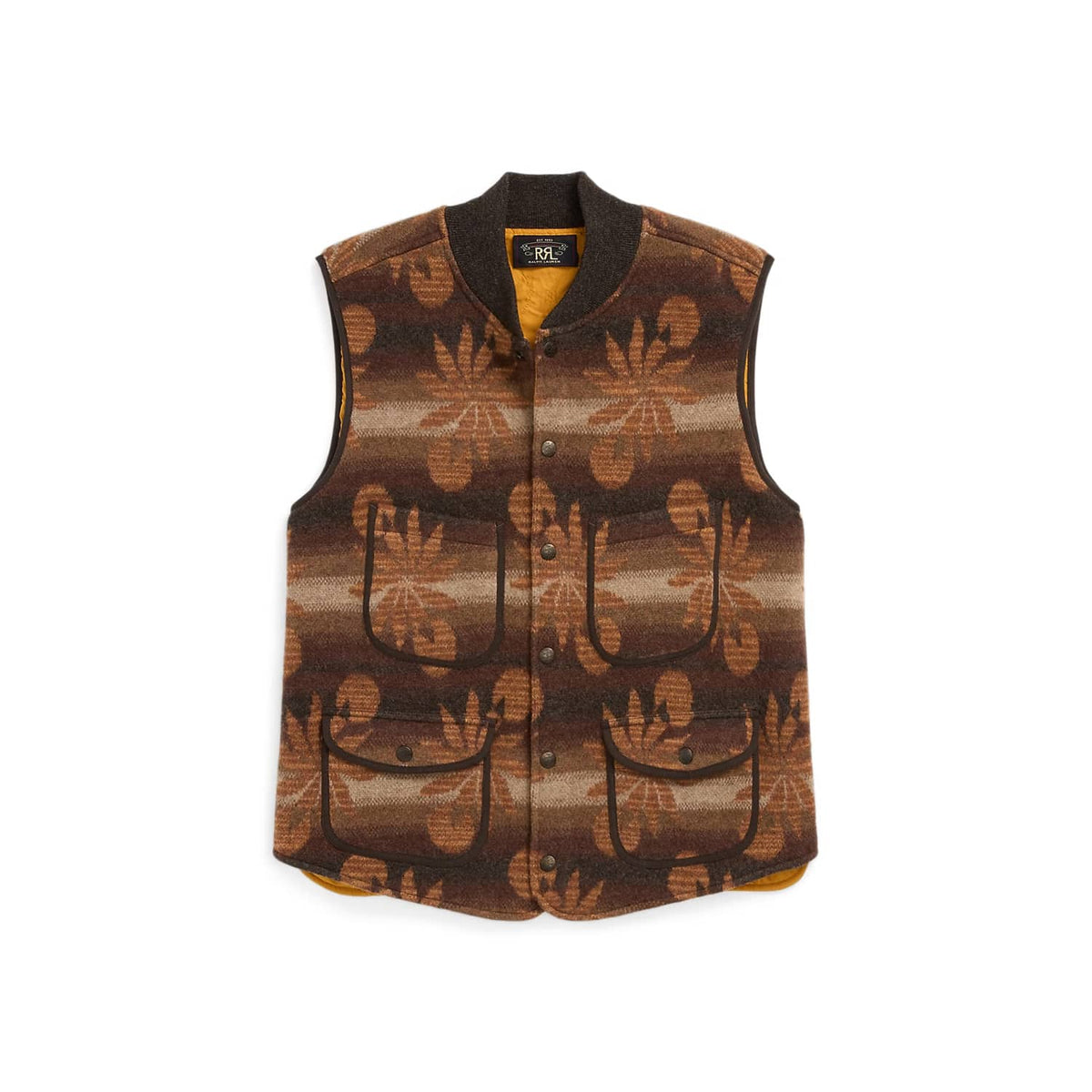 RRL Wool-Cashmere Snap-Front Sweater Vest Brown Multi