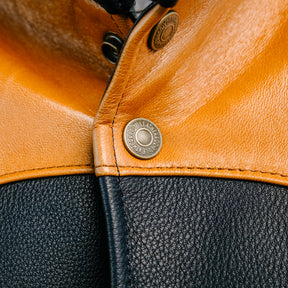 Y'2 SV-01 Steer Oil & Horsehide Down Vest Navy/ Camel FINAL SALE