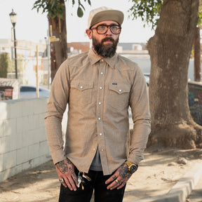 Iron Heart IHSH-315-KHA 10oz Selvedge Chambray Western Shirt Khaki