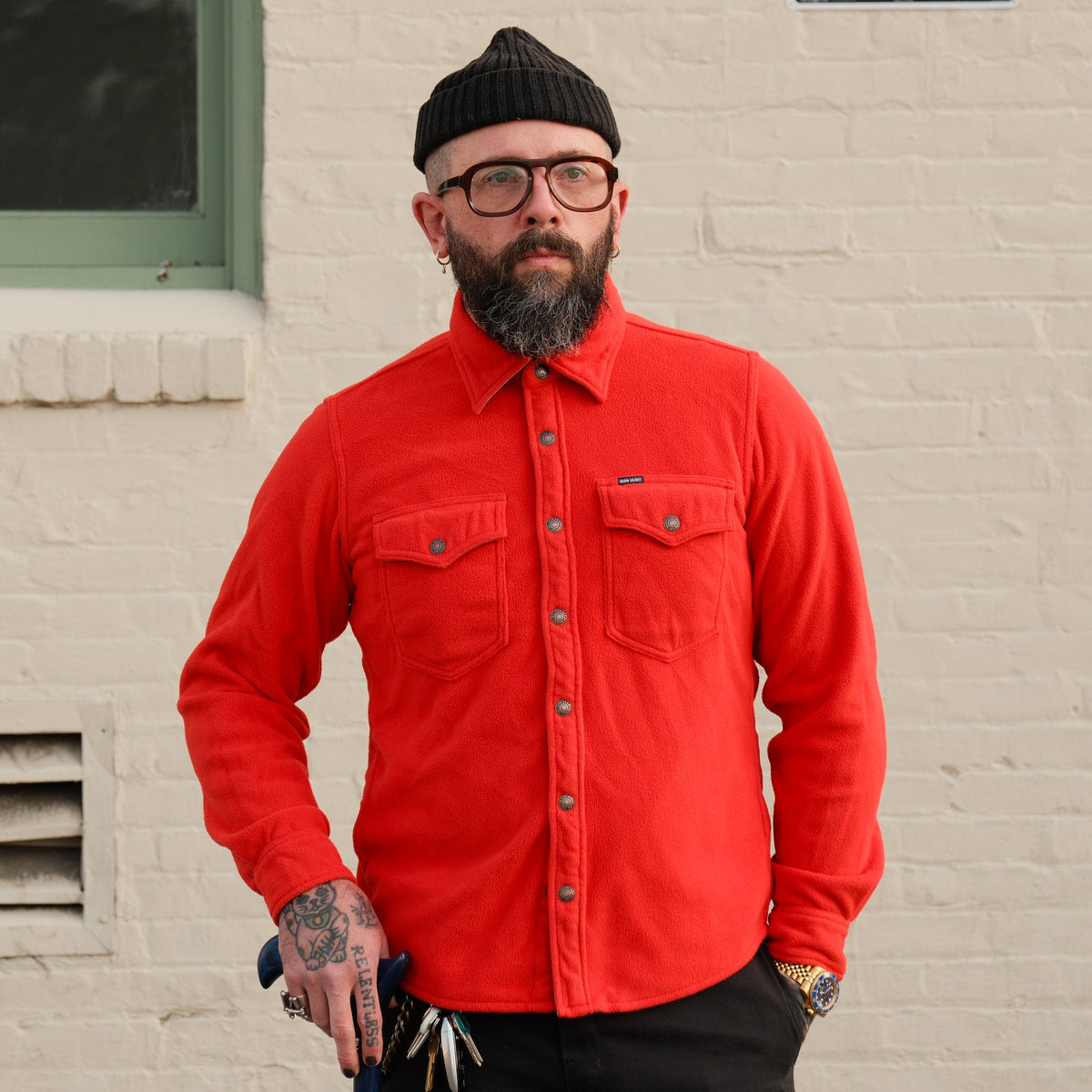 Iron Heart IHSH-287-RED Micro Fleece CPO Shirt Red