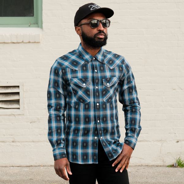 The Flat Head FN-SNW-004L Native Check Western Shirt Blue